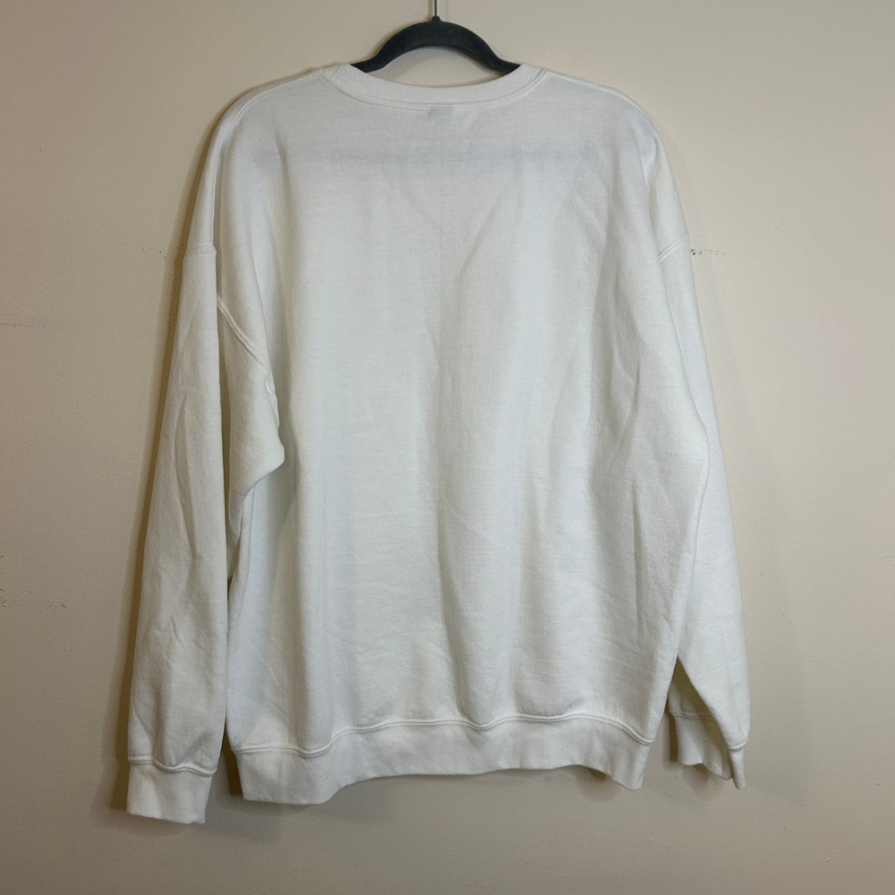 Gildan White Bride Fleece Sweatshirt Crewneck Embellished Pearls Rhinestones XL - Picture 9 of 9